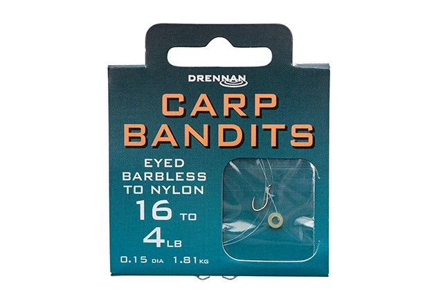Drennan Carp Bandits Eyed Barbless Hooks To Nylon - Size 12 To 6lb 3 Drennan Carp Bandits Eyed Barbless Hooks To Nylon - Size 12 To 6lb