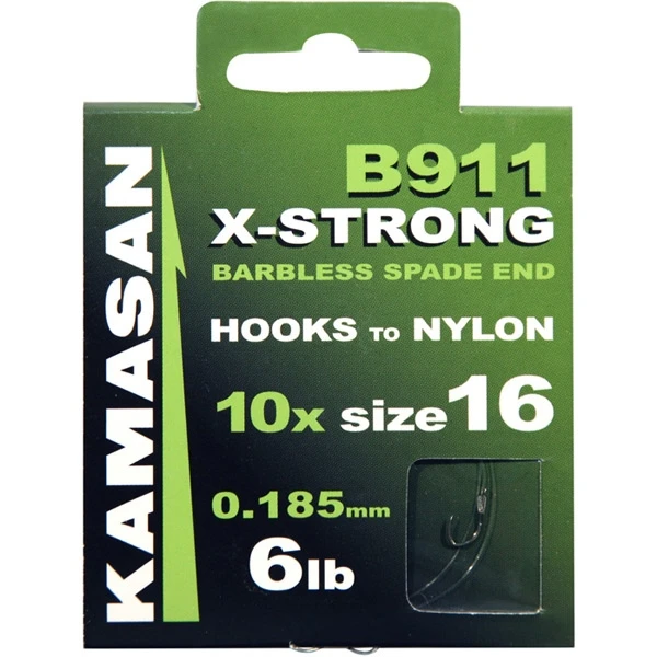 Kamasan B911 X-Strong Barbless Spade End Hooks To Nylon - Size 12 - 8Lb 3 Kamasan B911 X-Strong Barbless Spade End Hooks To Nylon - Size 12 - 8Lb